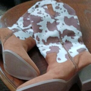 Brown and White Heeled Boots